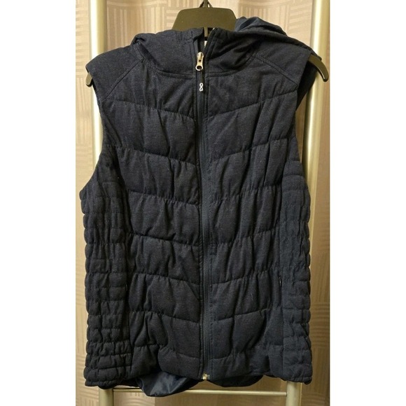 blanc noir Jackets & Blazers - Be by Blanc Noir Navy Blue Hooded Zip-Up Quilted Puffer Vest Women's Size XLarge